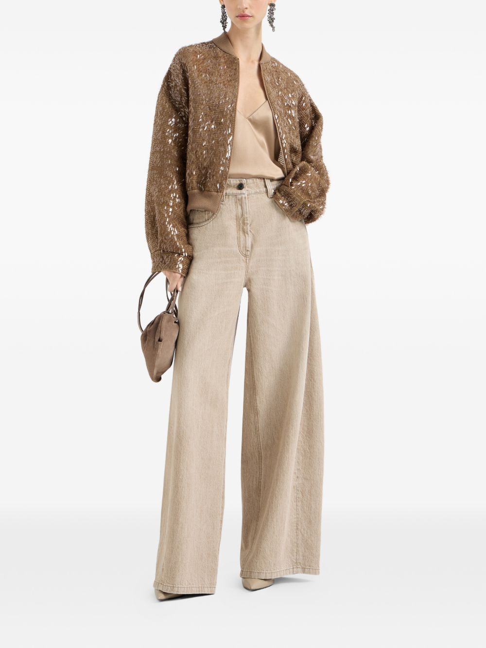 BRUNELLO CUCINELLI Jeans in cotone beige con passanti