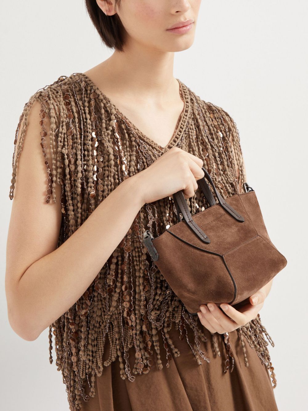 BRUNELLO CUCINELLI Borsa a tracolla Mini in suede marrone
