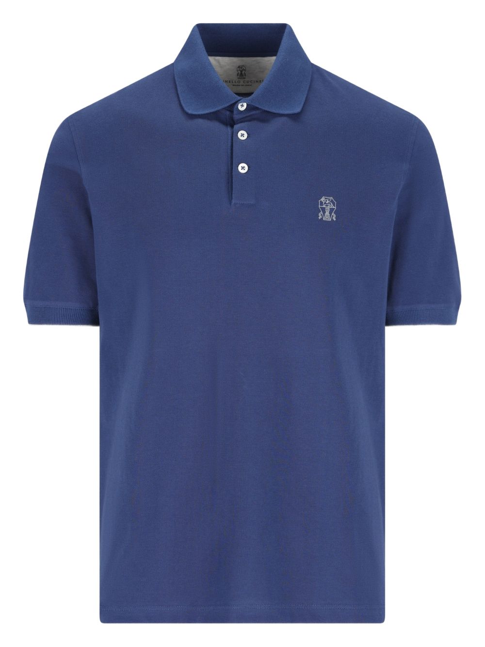 BRUNELLO CUCINELLI Polo in cotone blu con logo ricamo sul petto