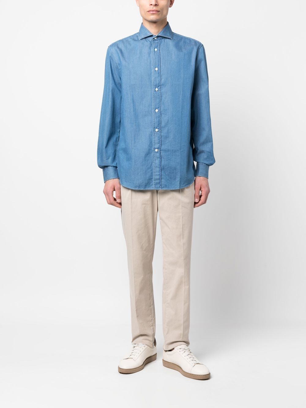 BRUNELLO CUCINELLI Camicia blu in cotone a maniche lunghe