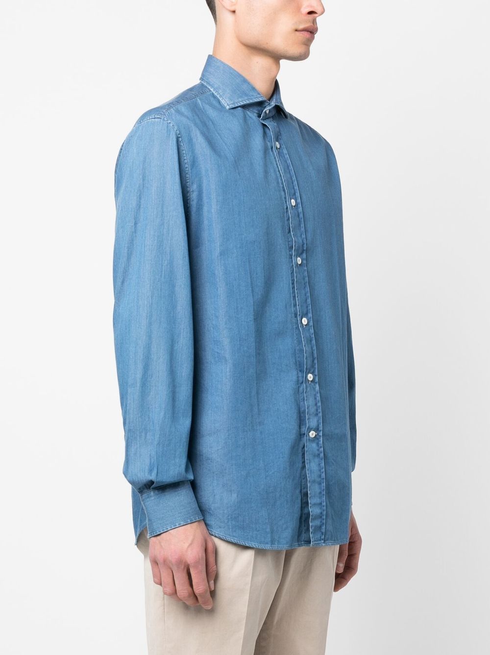 BRUNELLO CUCINELLI Camicia blu in cotone a maniche lunghe