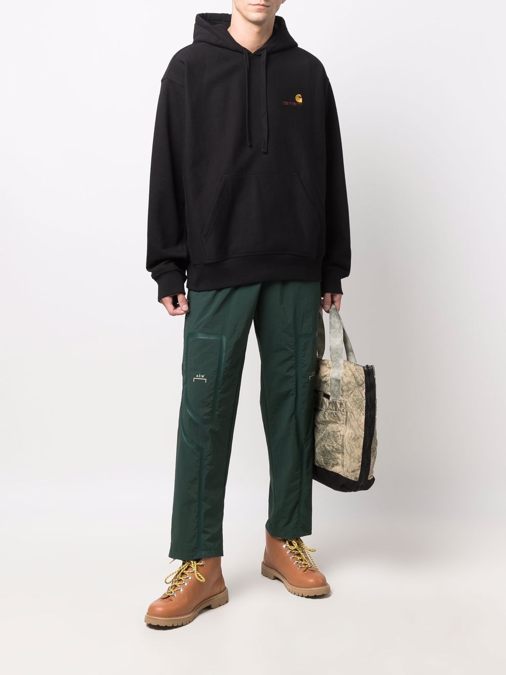 CARHARTT WIP Felpa in cotone nero con logo ricamato frontale