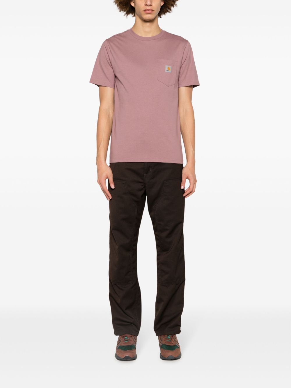 CARHARTT WIP T-Shirt 'Pocket' girocollo in cotone rosa con logo<BR/>