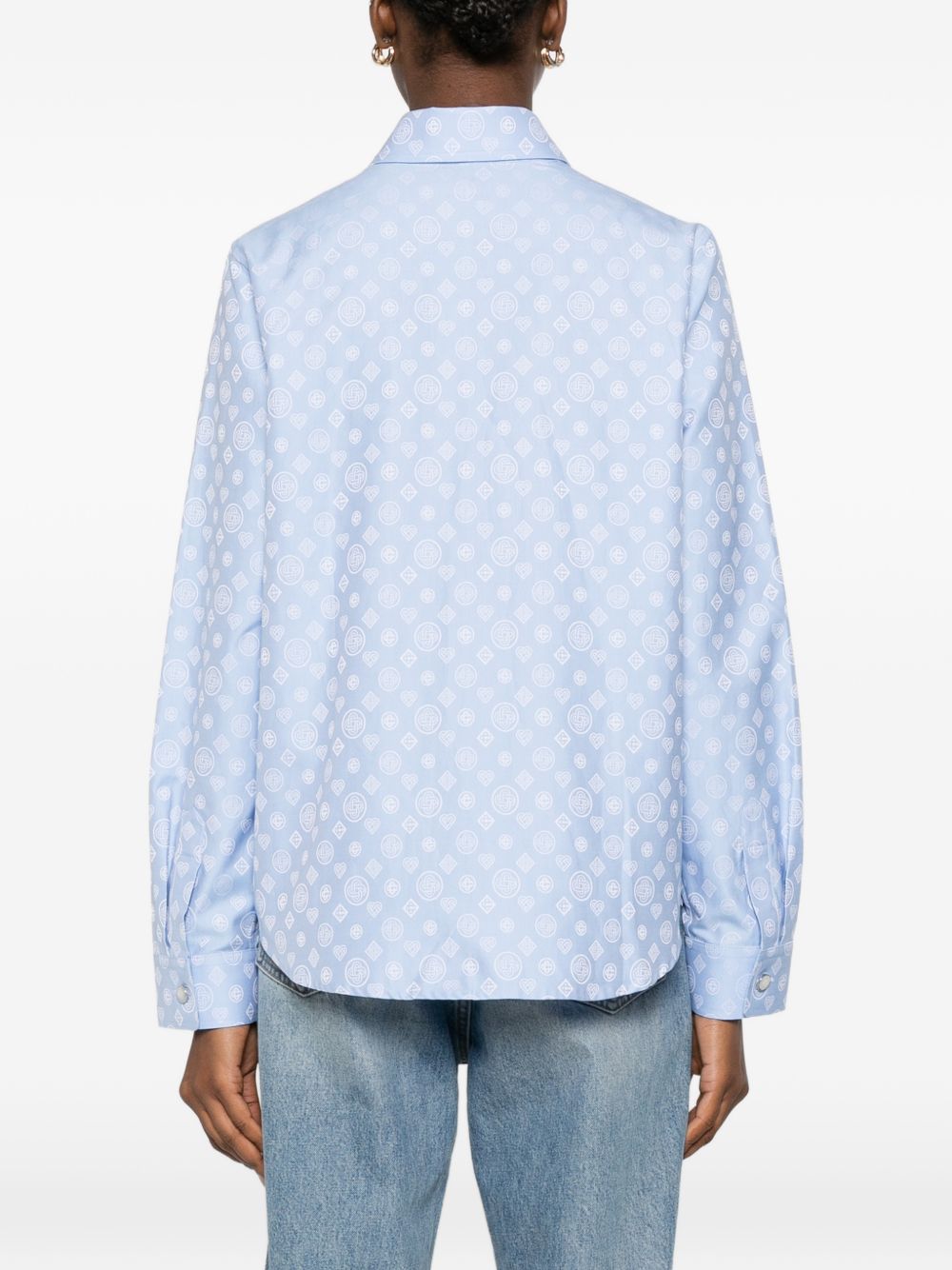 CASABLANCA Camicia svasata in cotone celeste con logo bianco all-over