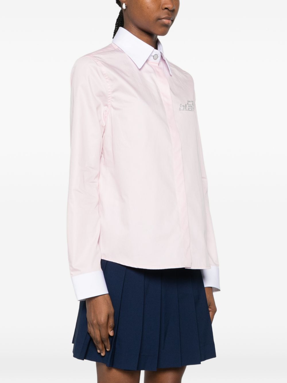 CASABLANCA Camicia con logo strass in cotone rosa