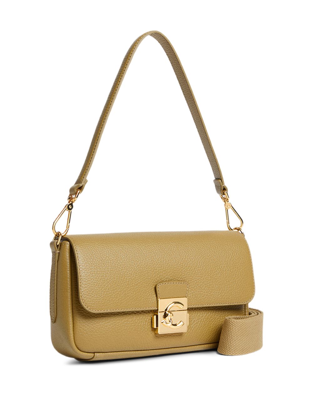 COCCINELLE Borsa a spalla in pelle verde con placca logo dorata
