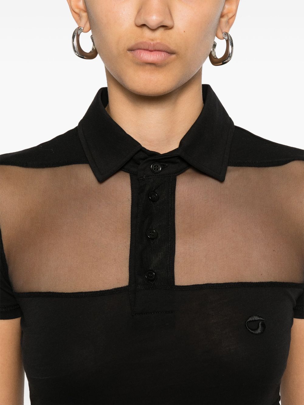COPERNI Polo con pannelli trasparenti in tessuto nero