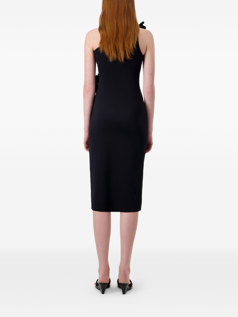 COPERNI Abito midi asimmetrico in jersey tecnico nero con nodi petalo