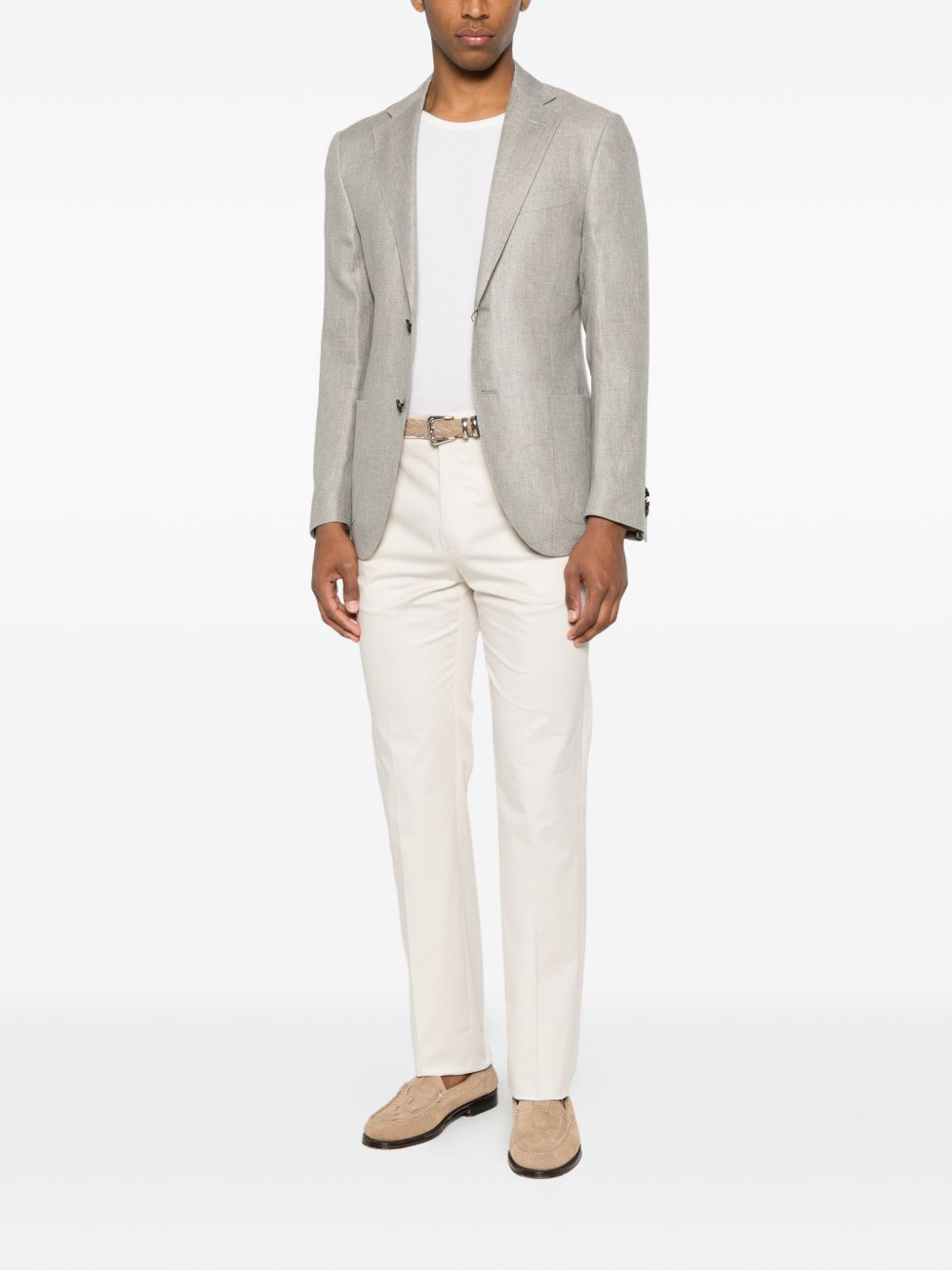 CORNELIANI Giacca monopetto in lino grigio