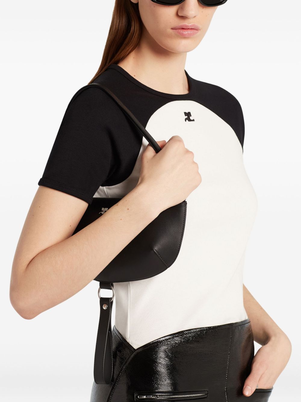 COURREGES T-shirt a maniche corte bianca e nera