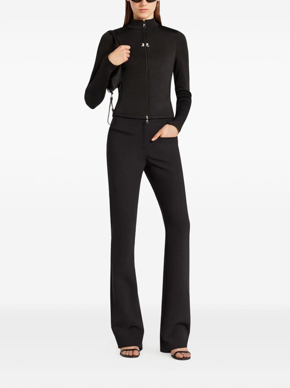 COURREGES Giacca nera con zip centrale e logo<BR/>