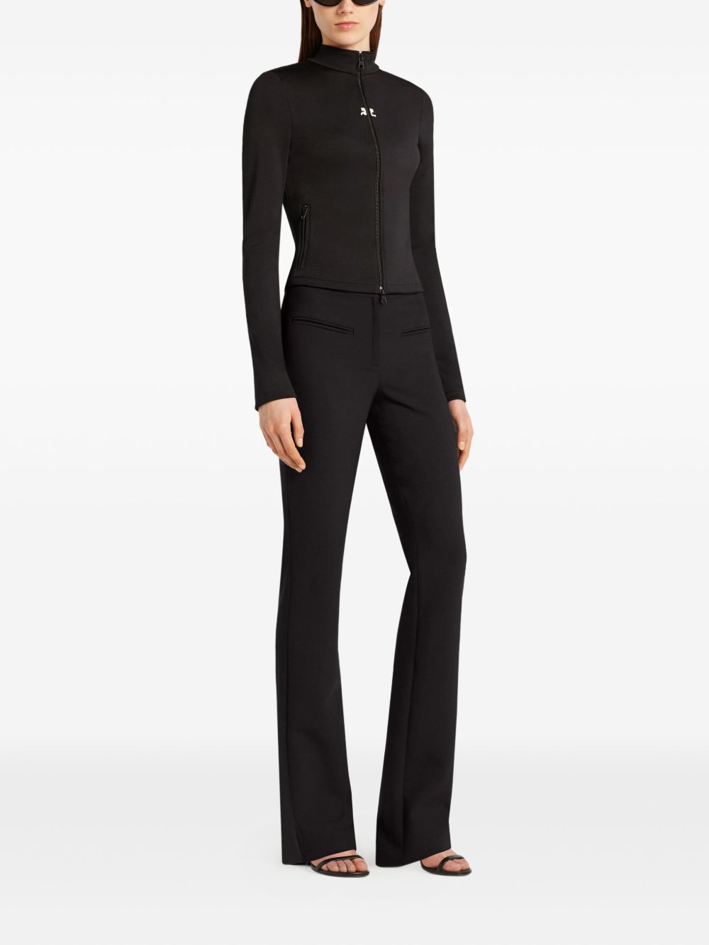 COURREGES Giacca nera con zip centrale e logo<BR/>