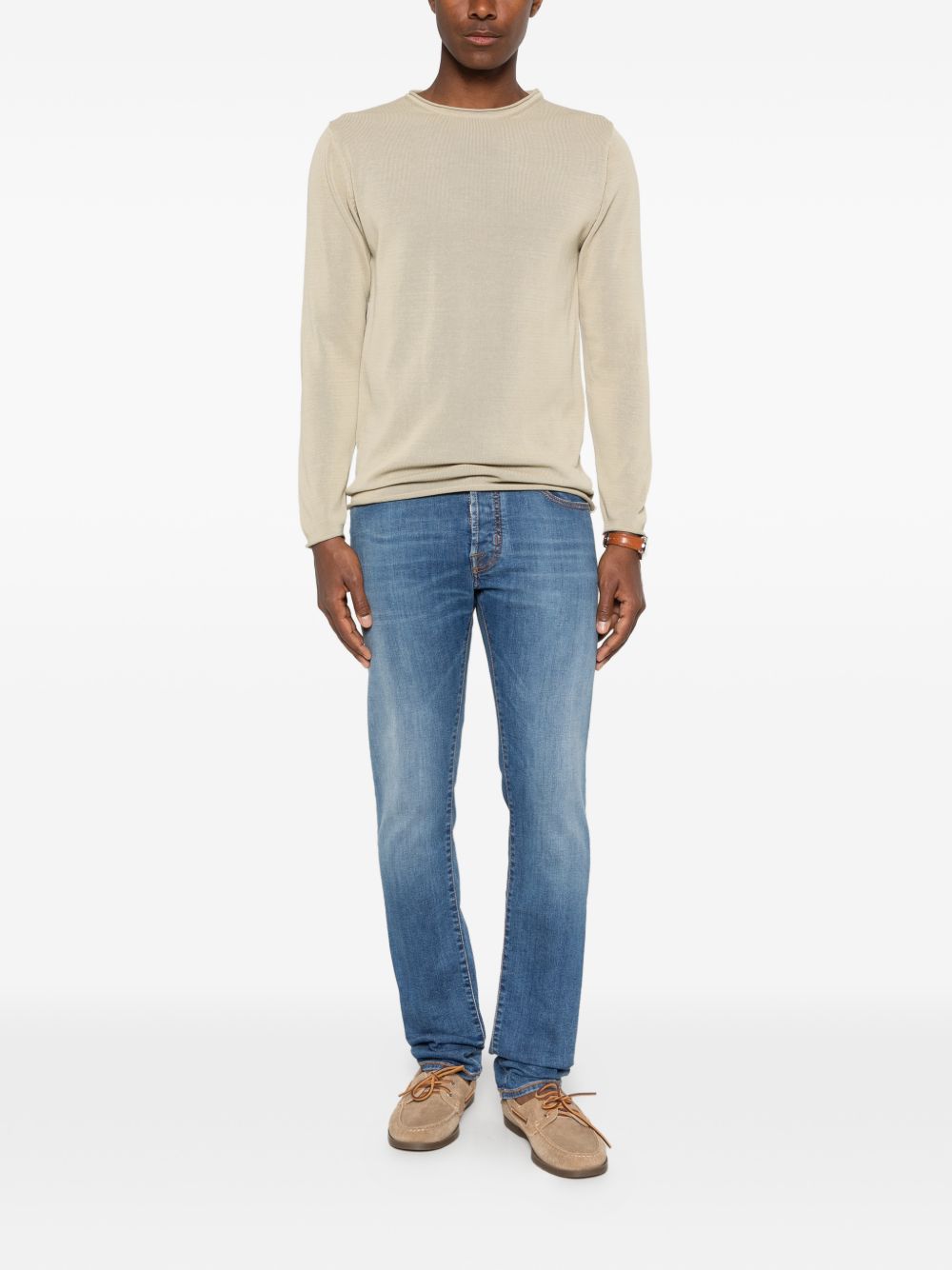 DANIELE FIESOLI T-shirt in maglia di cotone beige con girocollo e maniche lunghe