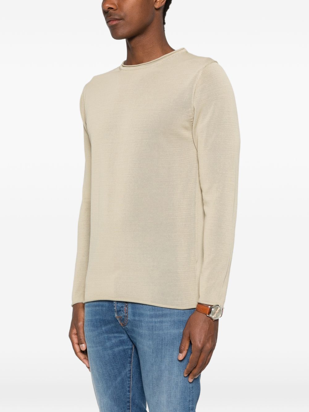 DANIELE FIESOLI T-shirt in maglia di cotone beige con girocollo e maniche lunghe