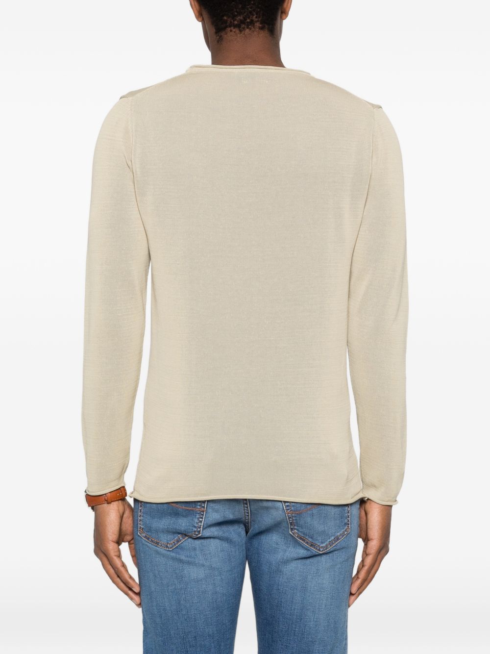 DANIELE FIESOLI T-shirt in maglia di cotone beige con girocollo e maniche lunghe