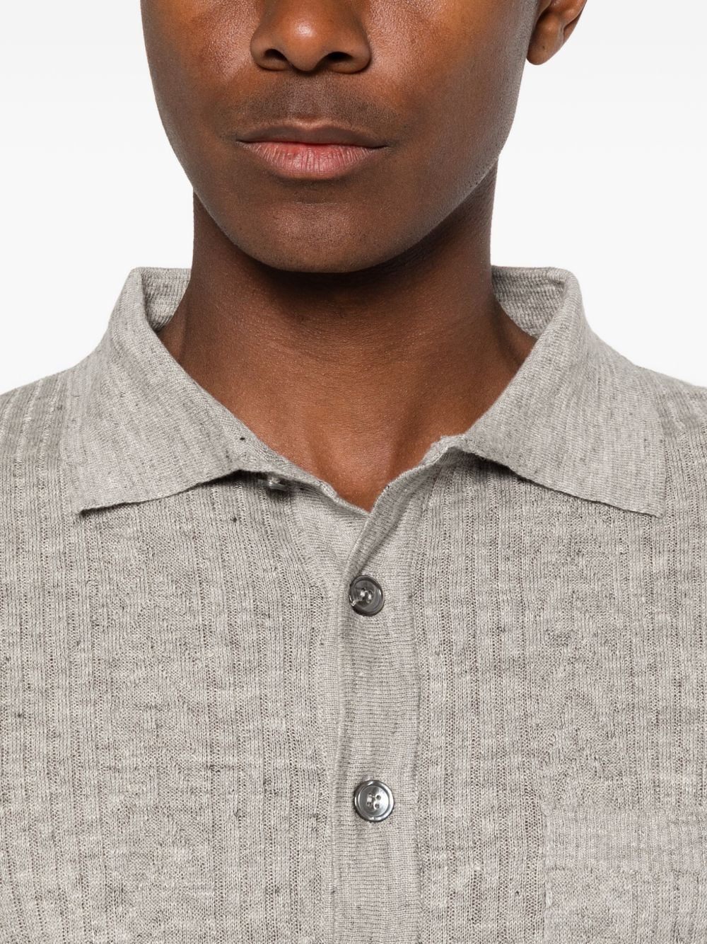 DANIELE FIESOLI Polo in cotone grigio a maglia costine con colletto a punte