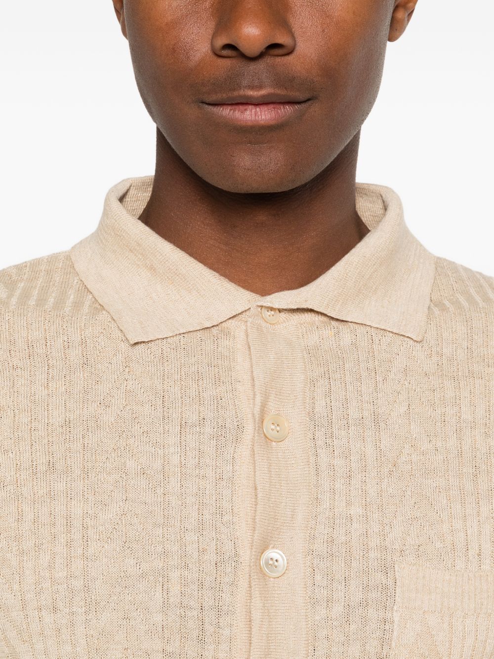 DANIELE FIESOLI Polo in cotone beige a maglia costine con colletto a punte