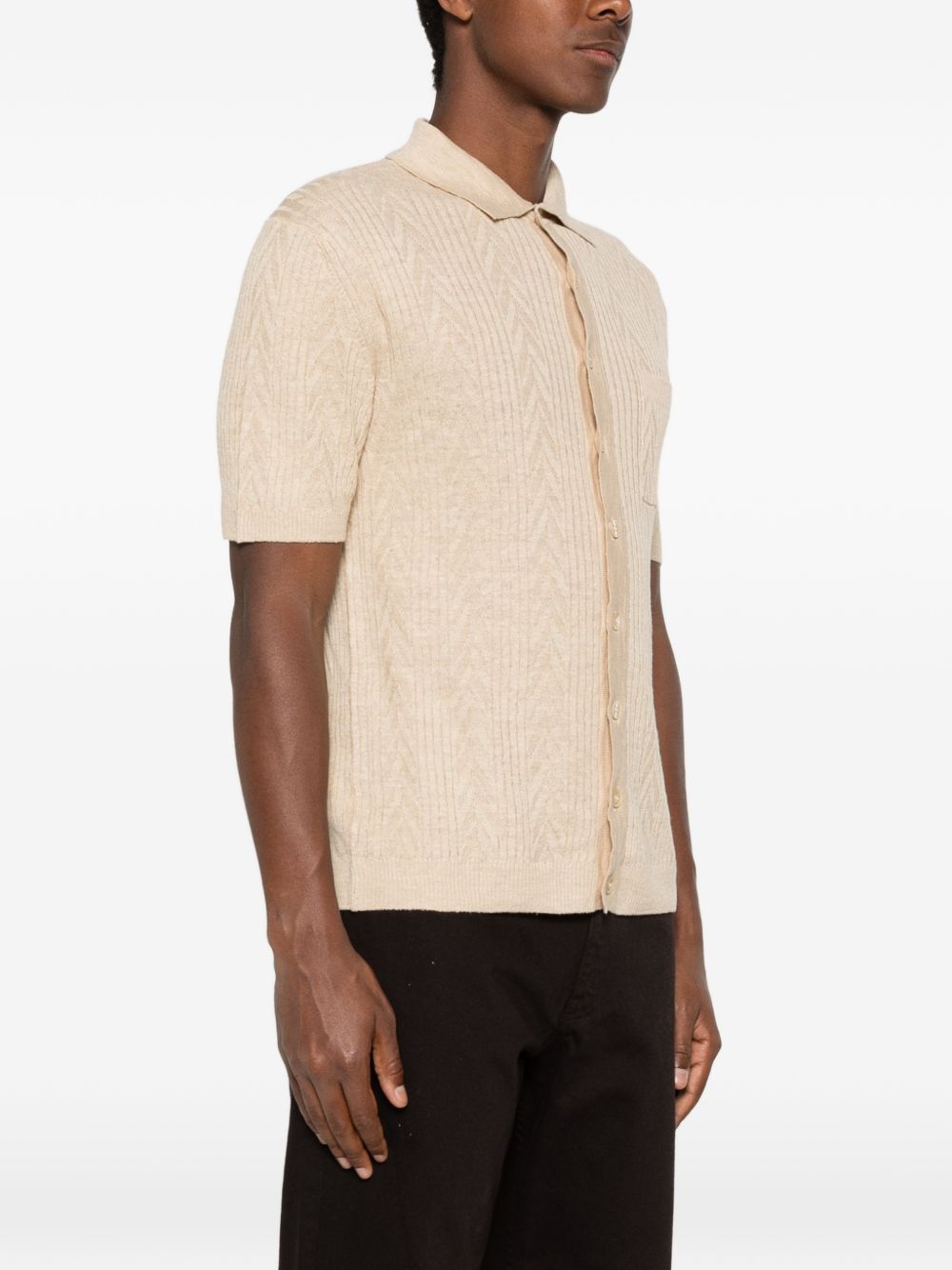 DANIELE FIESOLI Polo in cotone beige a maglia costine con colletto a punte