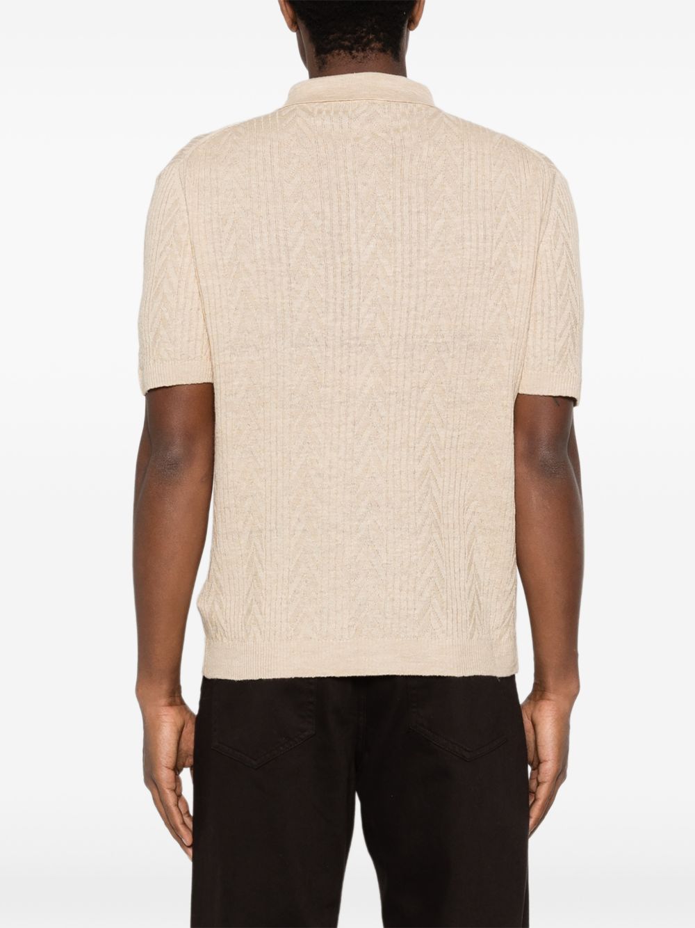 DANIELE FIESOLI Polo in cotone beige a maglia costine con colletto a punte