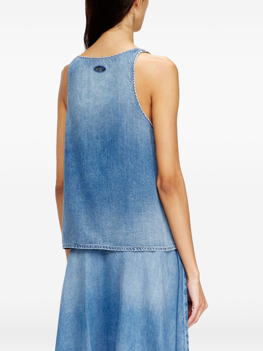 DIESEL Top smanicato con scollo tondo in cotone azzurro