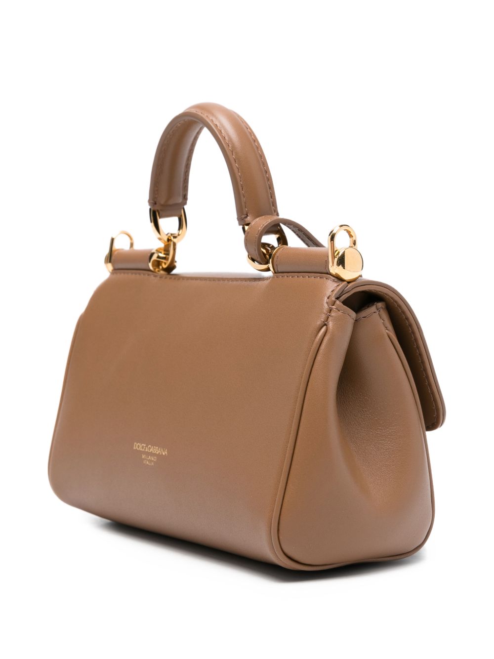 DOLCE e GABBANA Borsa a mano Sicily piccola in pelle marrone