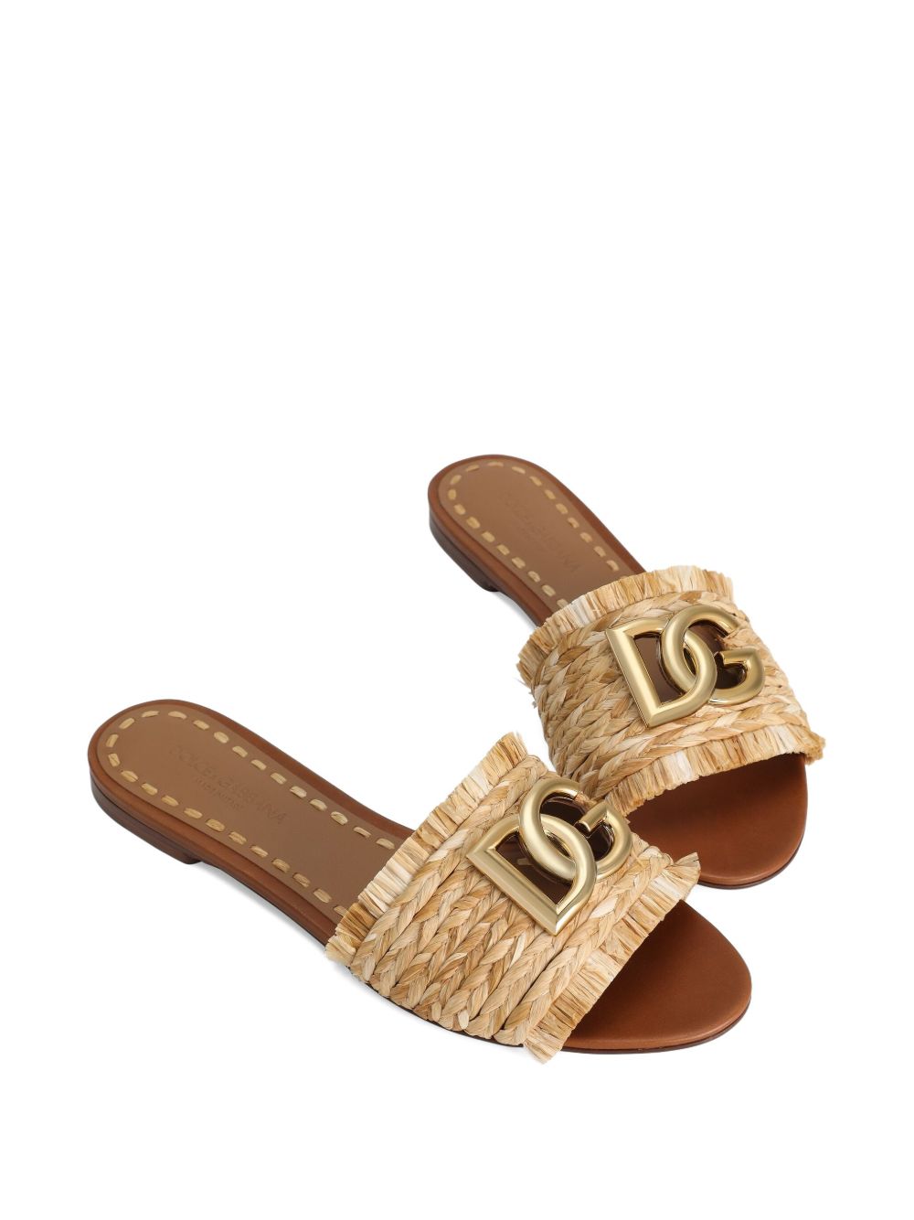 DOLCE e GABBANA Ciabatte in rafia con logo oro