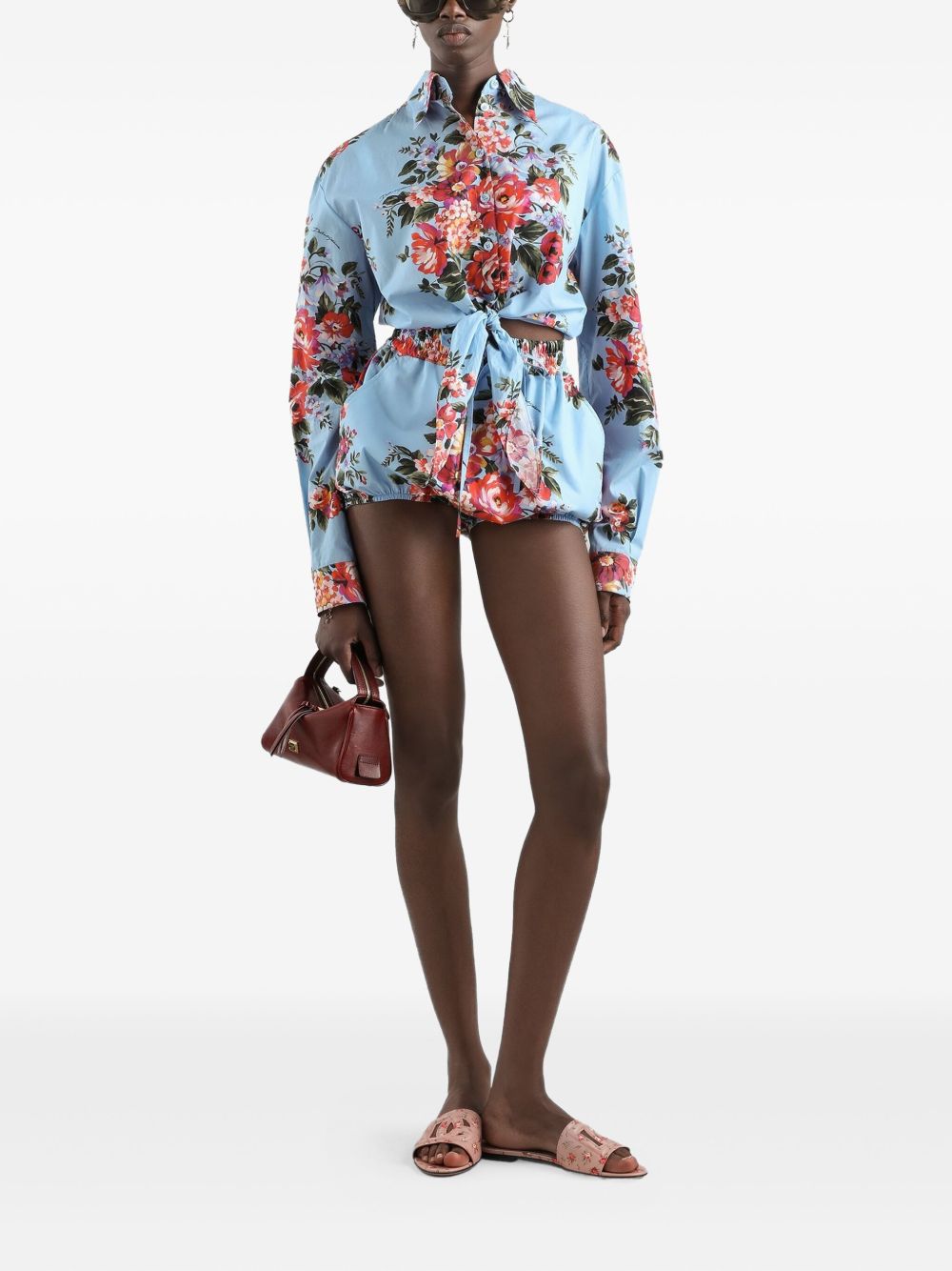 DOLCE e GABBANA Camicia corta celeste con stampa floreale