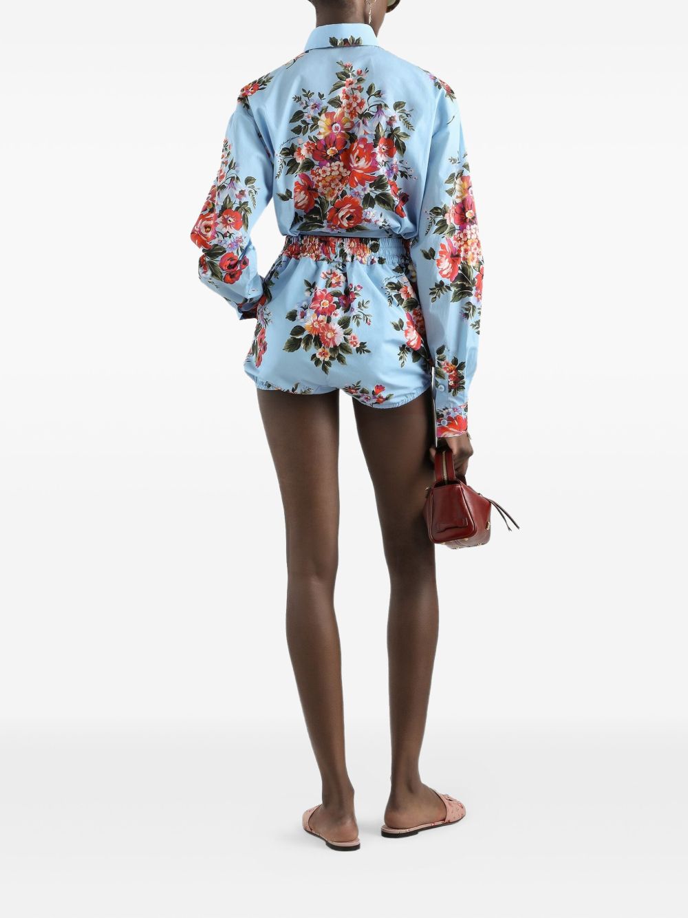 DOLCE e GABBANA Camicia corta celeste con stampa floreale