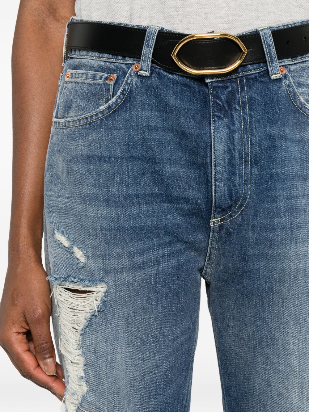 DONDUP Jeans cropped in cotone con strappi
