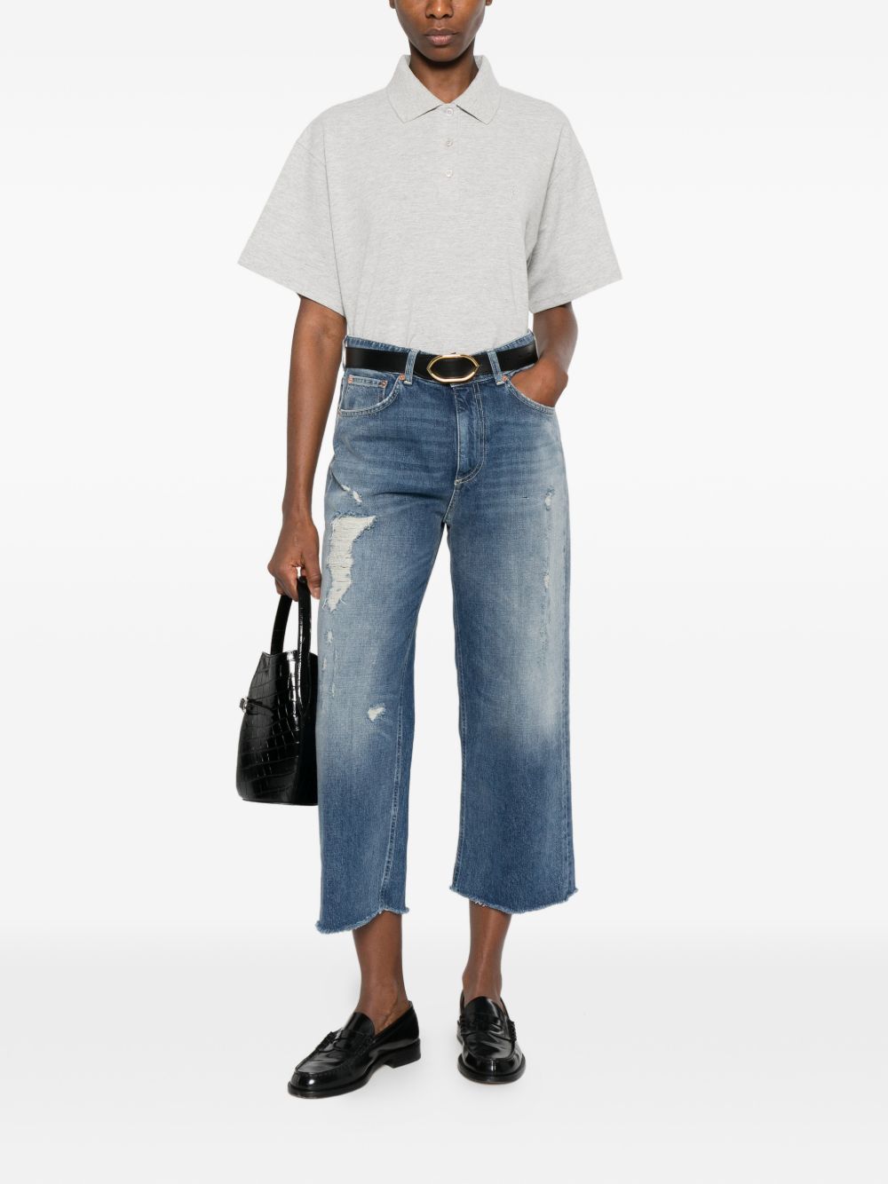 DONDUP Jeans cropped in cotone con strappi