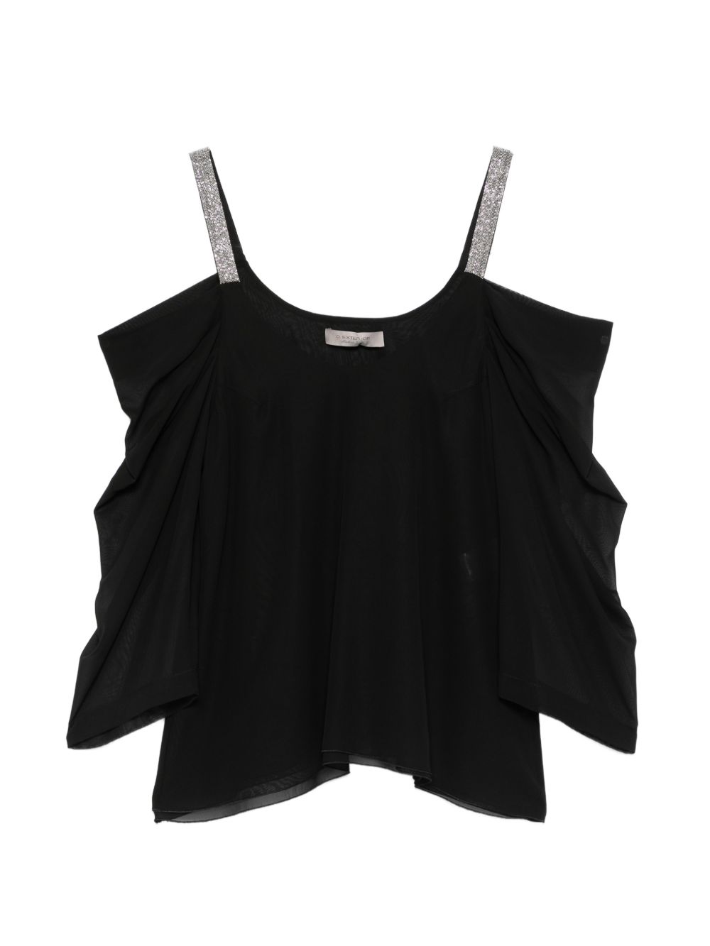D EXTERIOR Blusa nera con strass cuciti sulle spalline