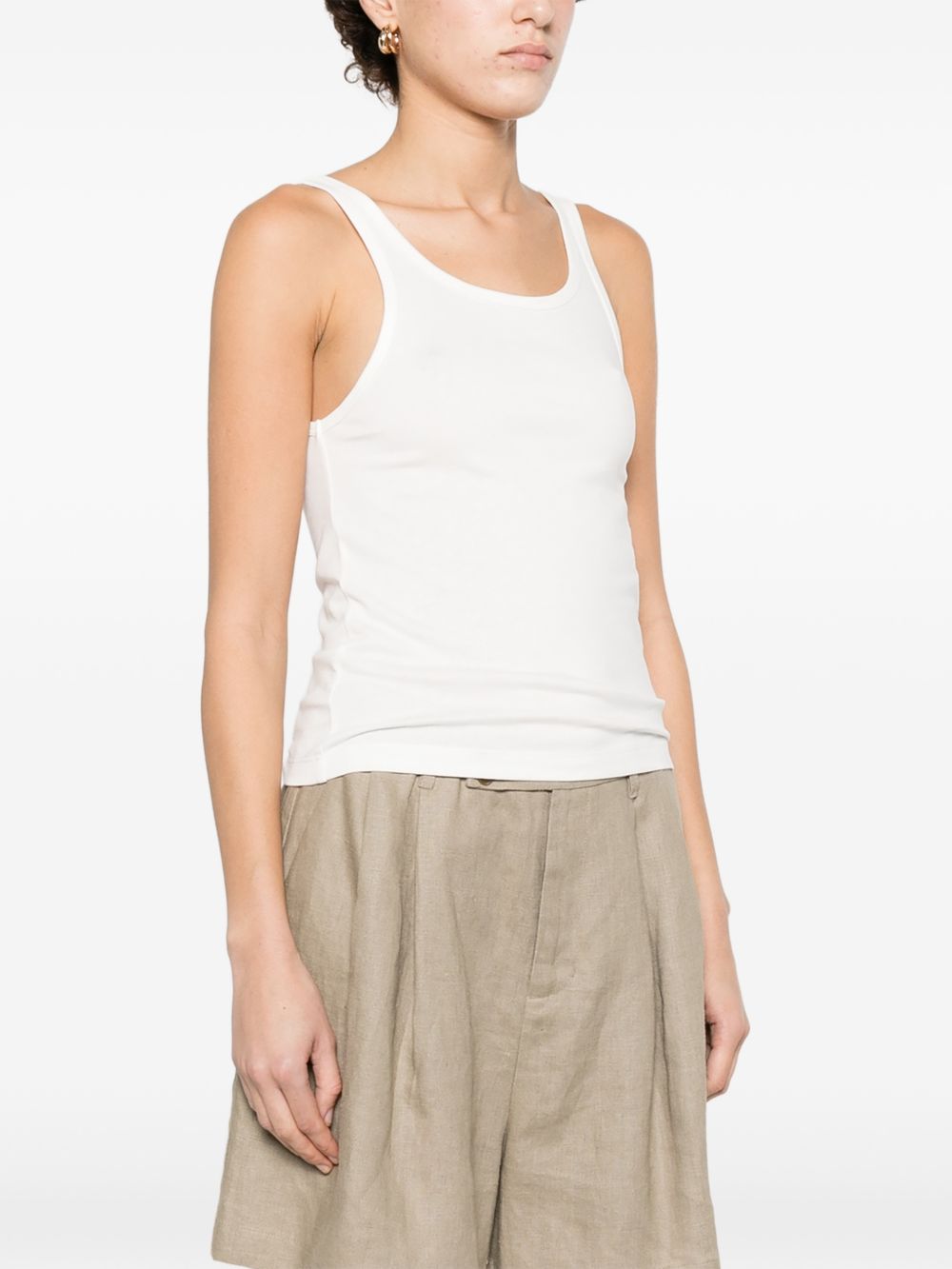 ELEH Top in maglia a costine con scollo quadrato in tessuto bianco