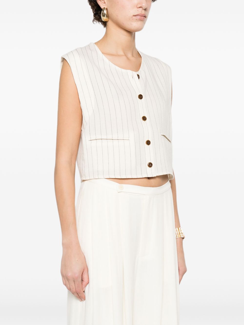 ELEH Gilet crop bianco a righe sottili
