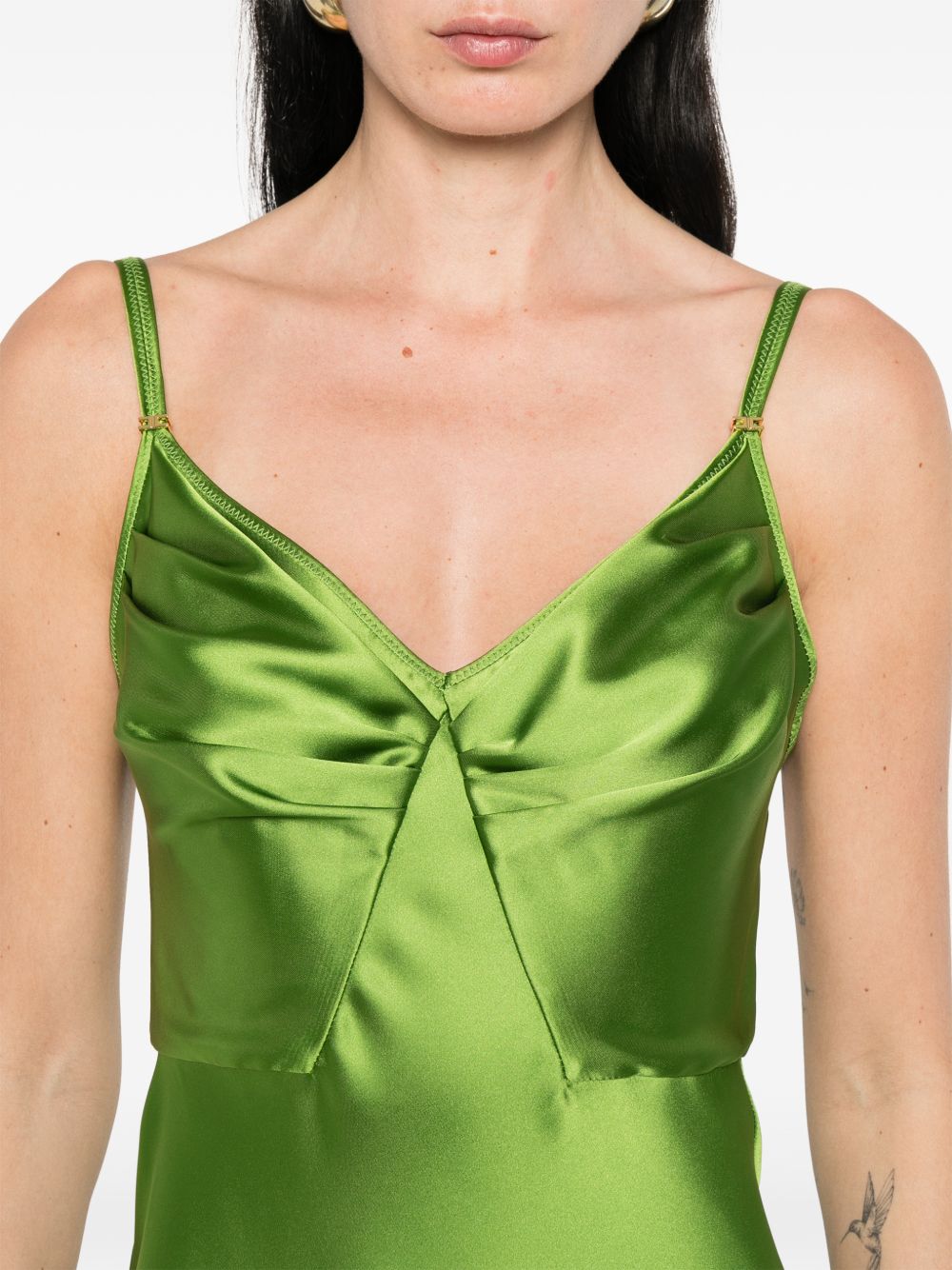 ELISABETTA FRANCHI Abito lungo verde satinato
