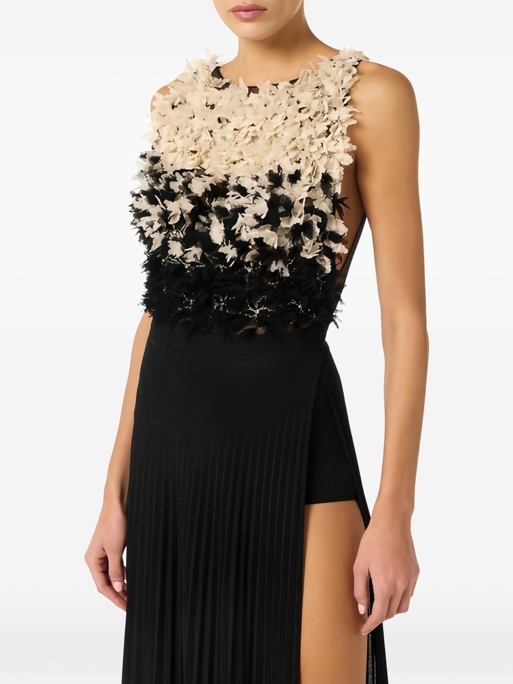ELISABETTA FRANCHI Abito lungo bianco e nero con dettagli floreali