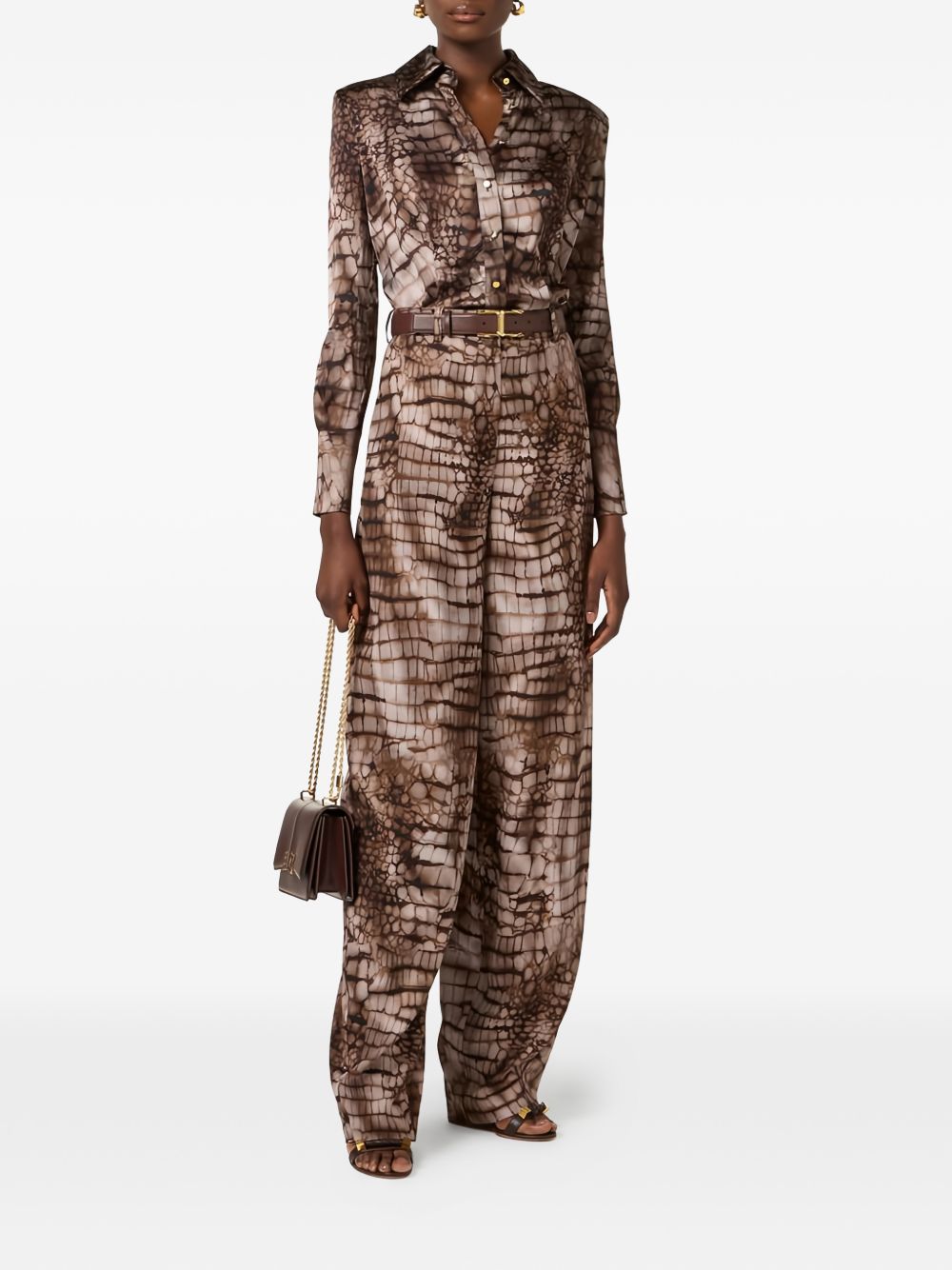 ELISABETTA FRANCHI Camicia a maniche lunghe in cotone con stampa coccodrillo