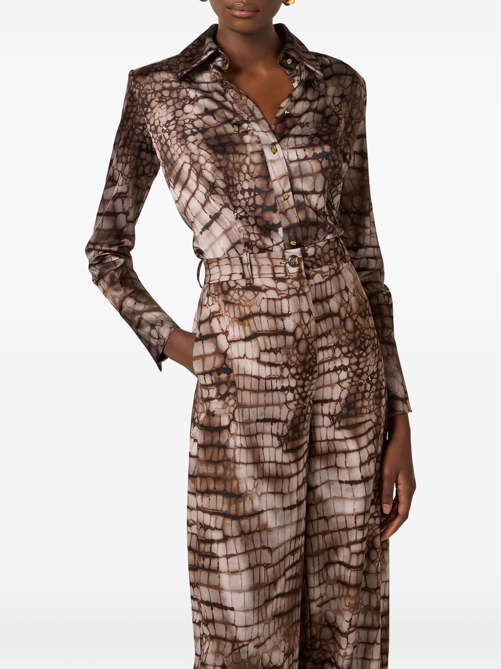 ELISABETTA FRANCHI Camicia a maniche lunghe in cotone con stampa coccodrillo
