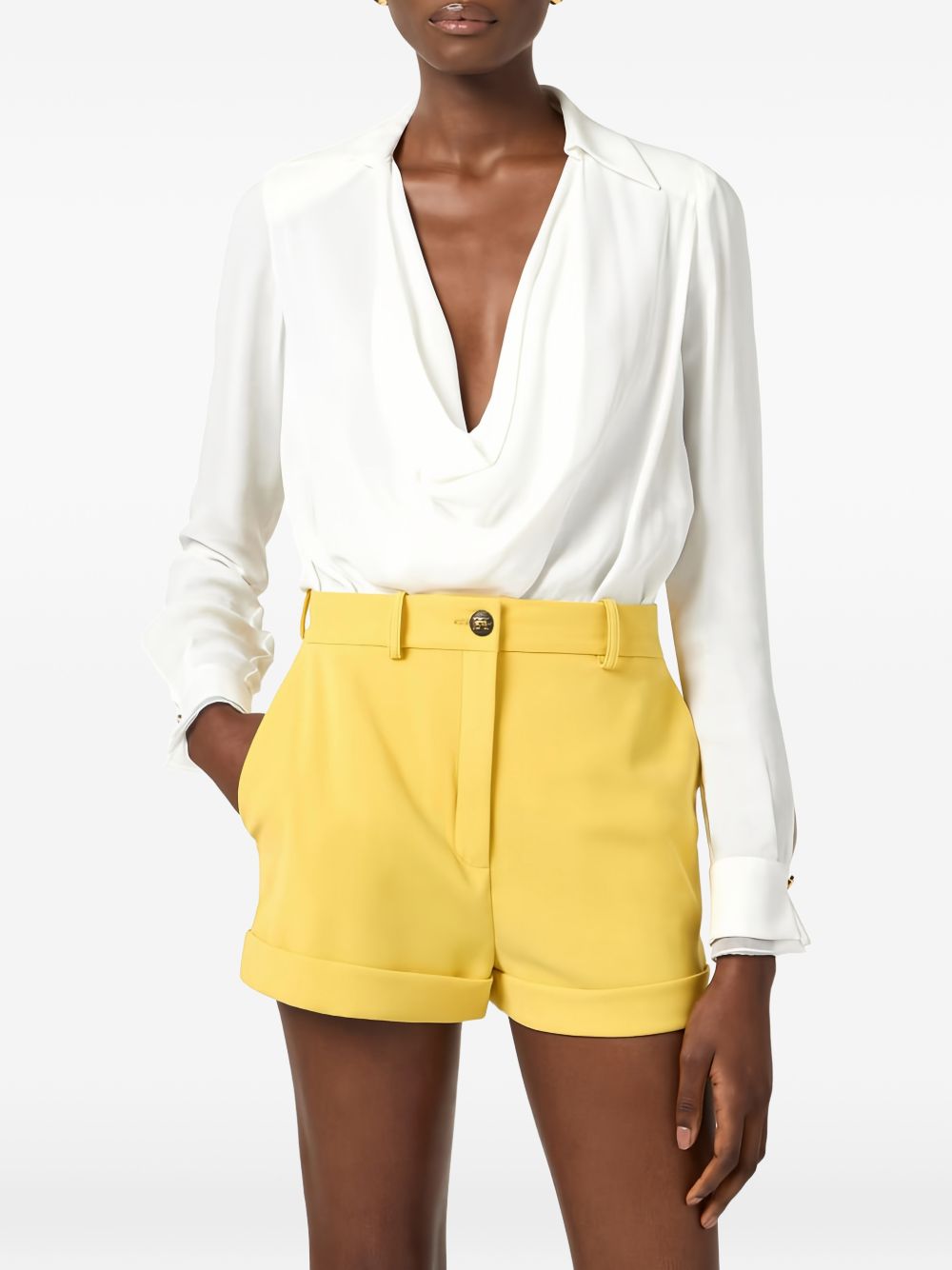 ELISABETTA FRANCHI Camicia corta bianca con collo a V