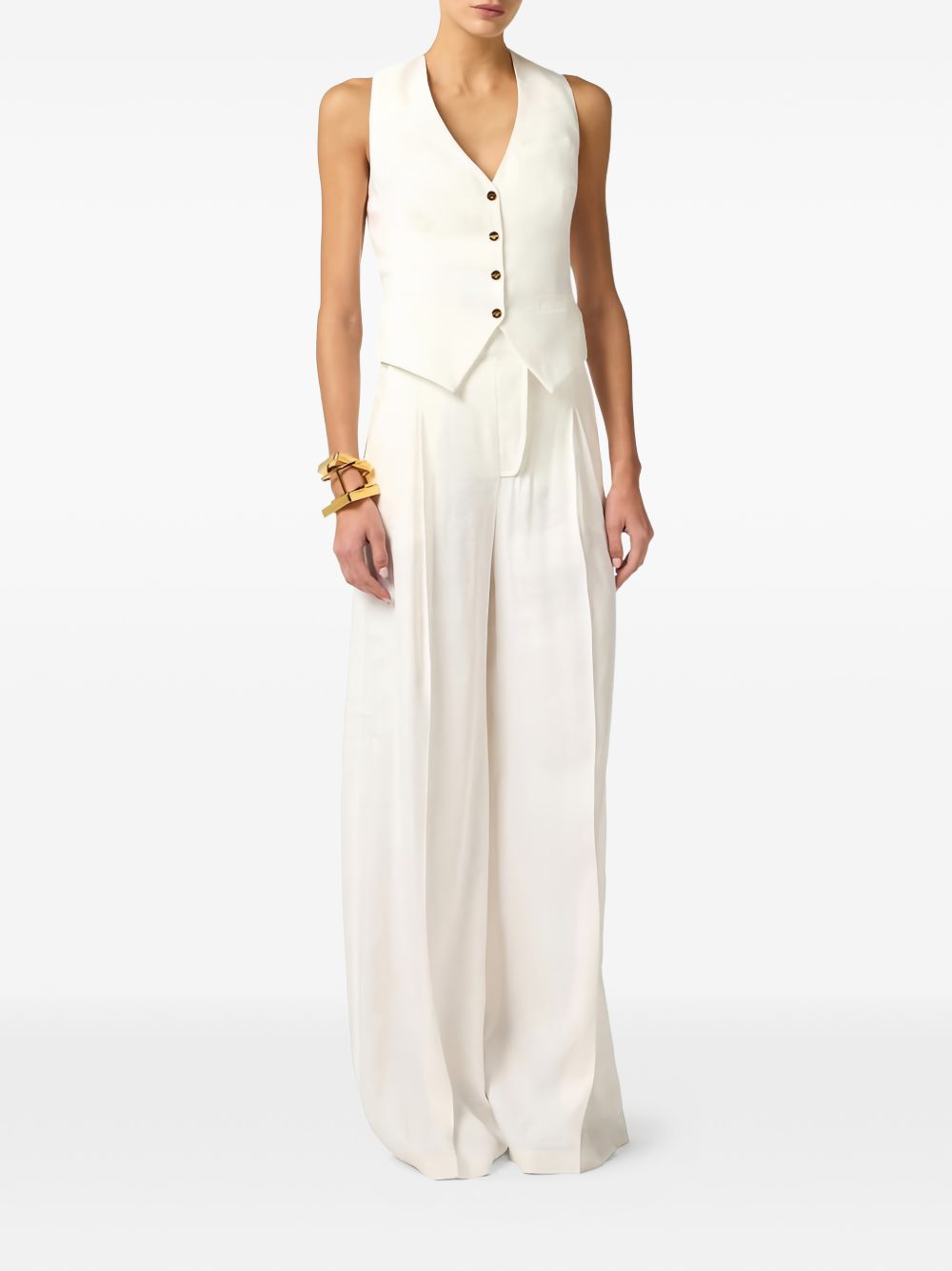 ELISABETTA FRANCHI Gilet bianco avorio con bottoni dorati