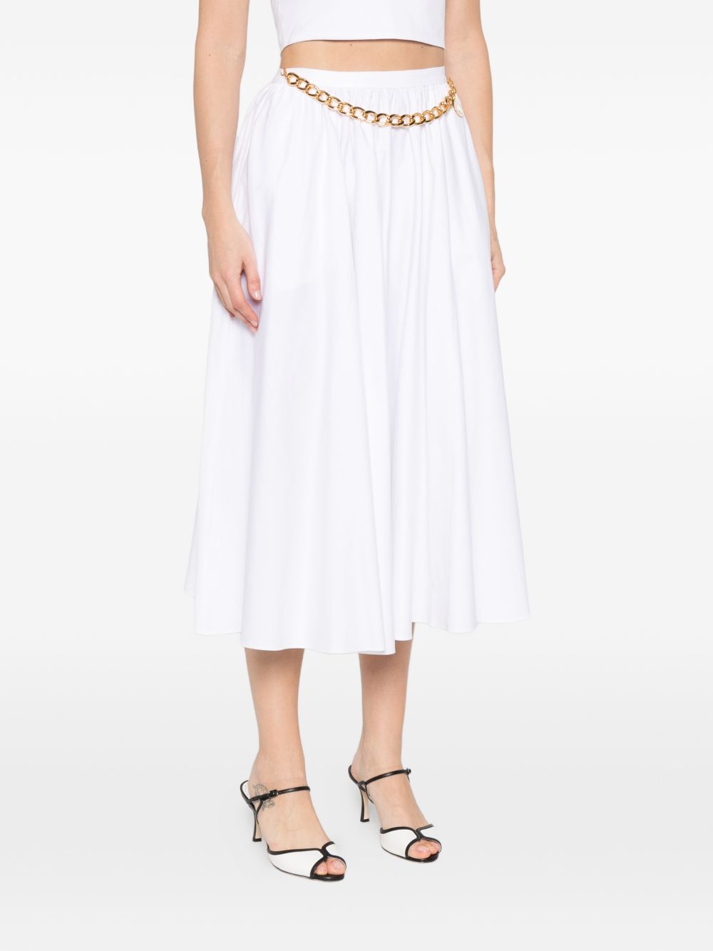 ELISABETTA FRANCHI Gonna midi bianca con catenina dorata in vita