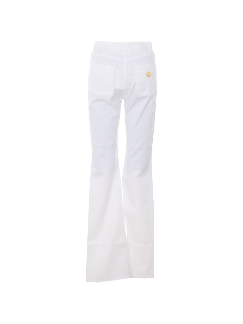 ELISABETTA FRANCHI Pantaloni a zampa in cotone bianco con tasche