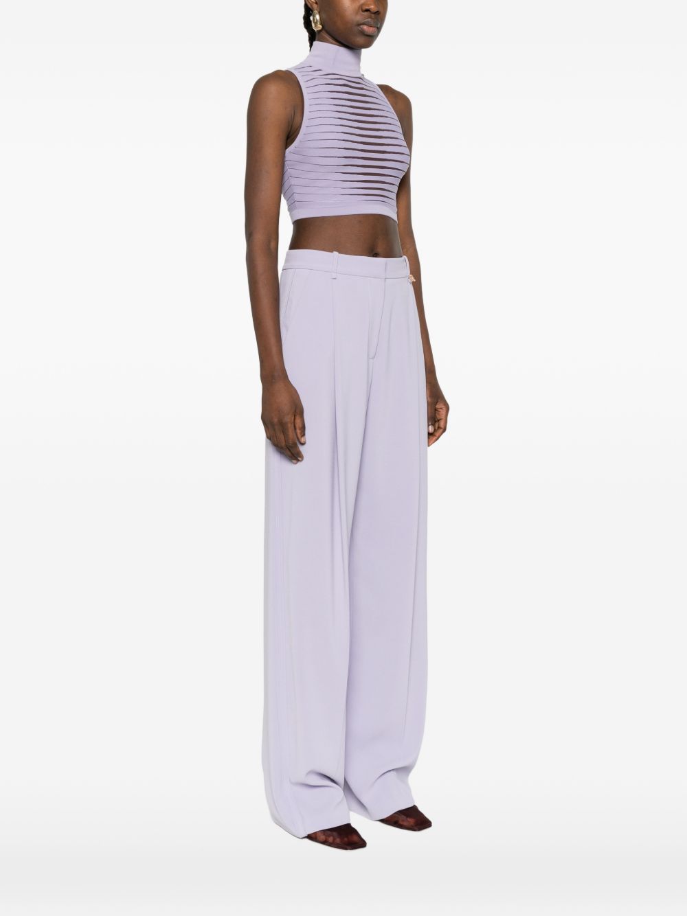 ELISABETTA FRANCHI Top a righe viola a collo alto
