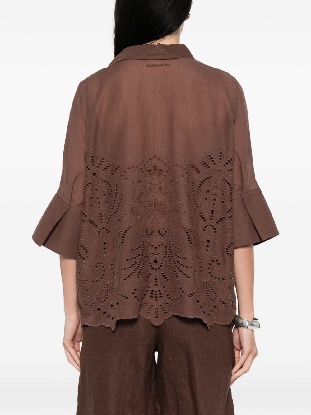 ERMANNO FIRENZE Camicia a maniche corte in cotone marrone