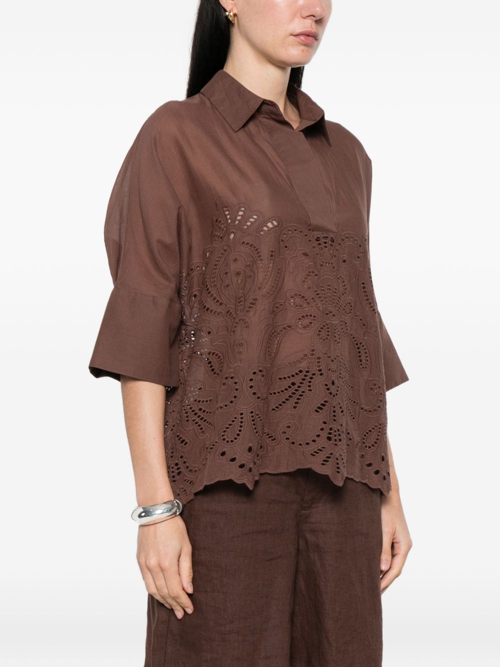ERMANNO FIRENZE Camicia a maniche corte in cotone marrone