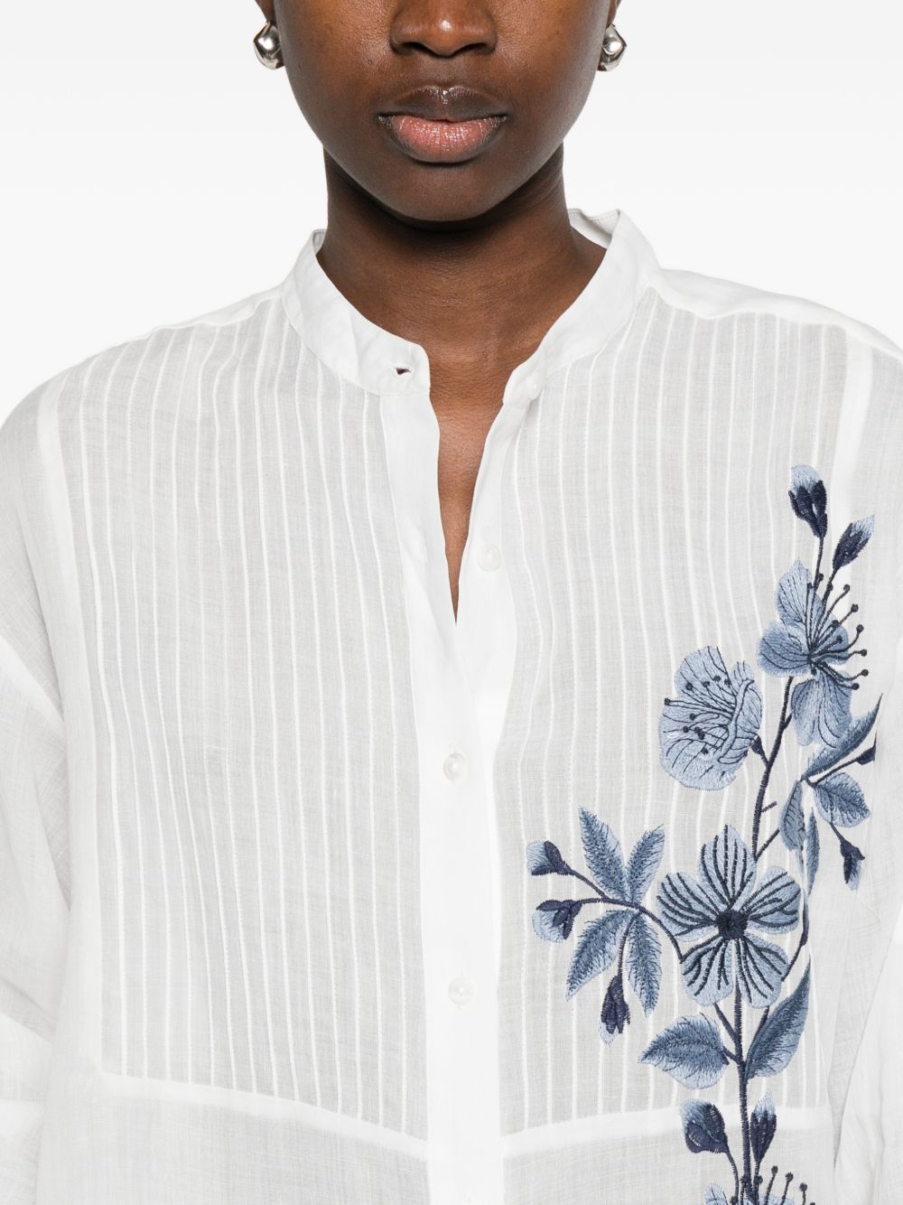ERMANNO FIRENZE Camicia a maniche lunghe in cotone bianca con inserti blu