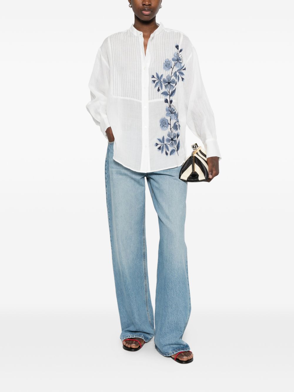 ERMANNO FIRENZE Camicia a maniche lunghe in cotone bianca con inserti blu