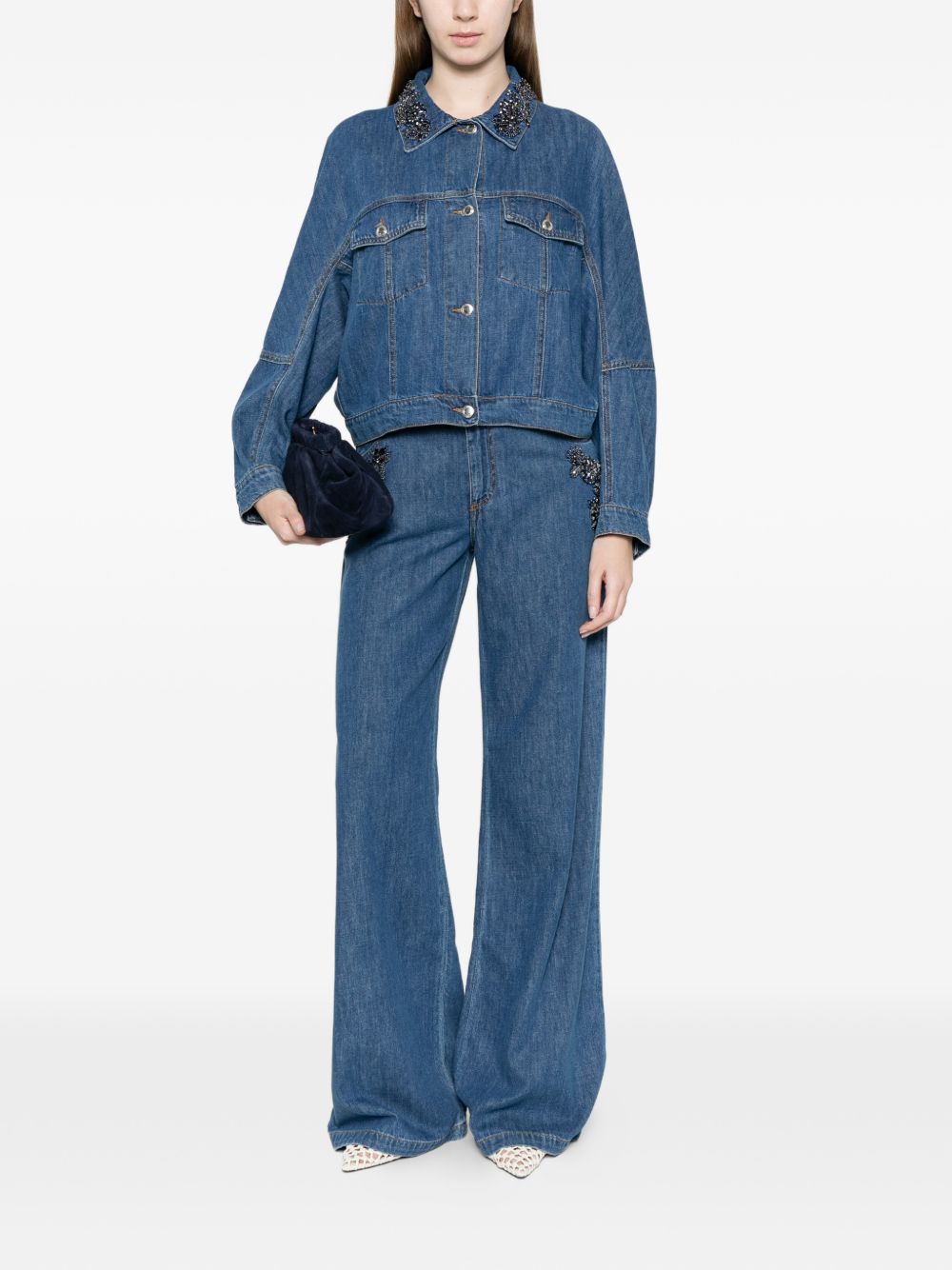 ERMANNO FIRENZE Jeans ampi con ricamo florale e strass