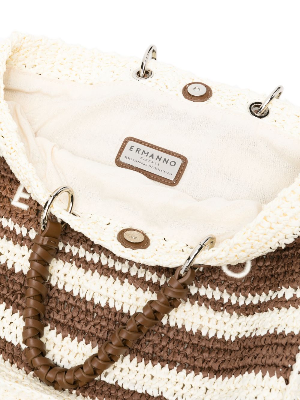 ERMANNO FIRENZE Borsa Shopping in rafia marrone e beige