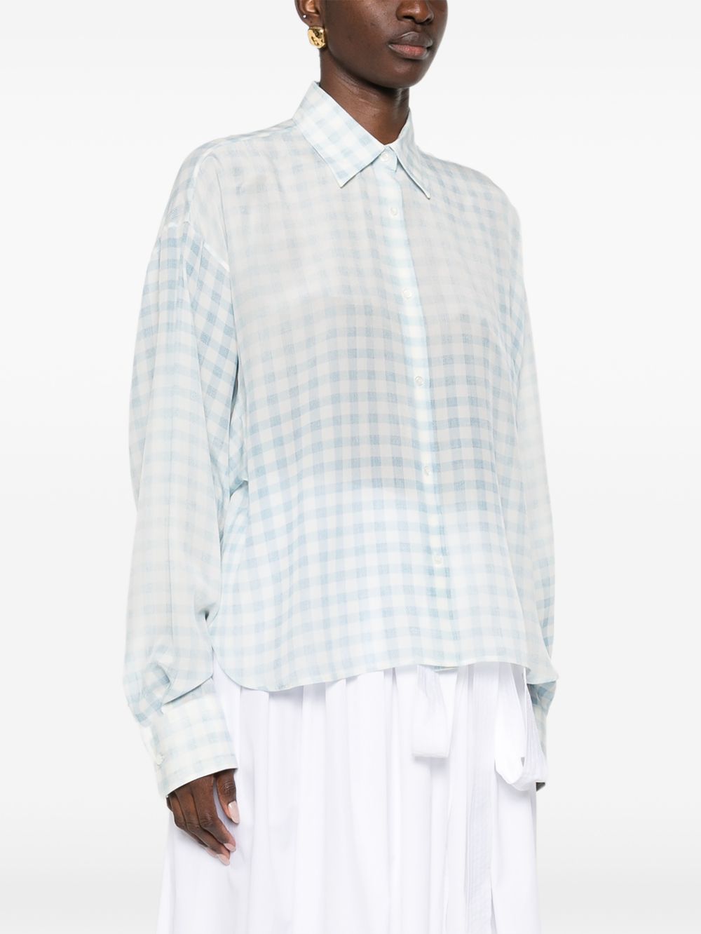 ERMANNO SCERVINO Camicia a quadretti celeste in seta