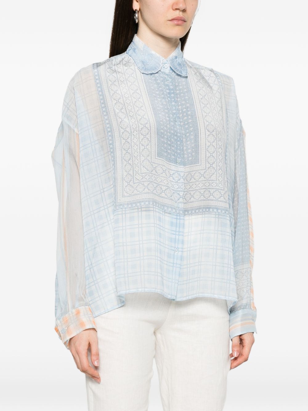ERMANNO SCERVINO Camicia semitrasparente con fantasia geometrica celeste